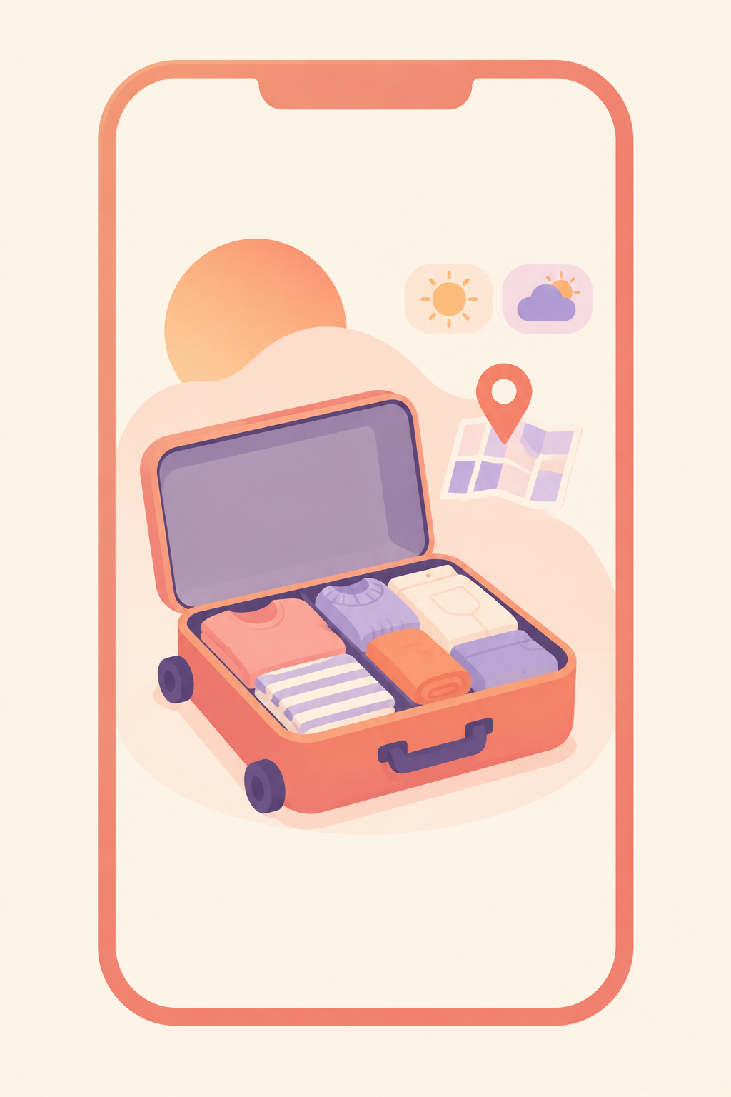 Closet Genie trip screen with weather forecast, packing list and outfit calendar