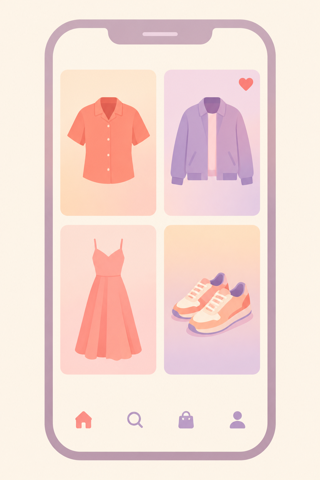 Closet Genie wardrobe grid with item photos, filters and favourites